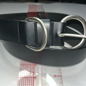 Women’s plus size casual career double buckle silver black leather belt.